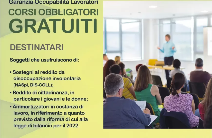 Corsi obbligatori gratuiti – Garanzia Occupabilità Lavoratori GOL